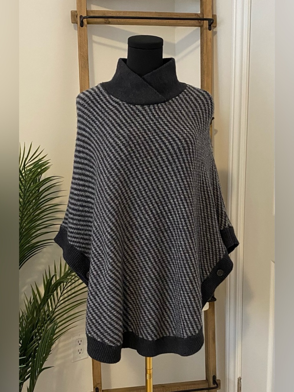 Banana Republic Black and Gray Striped Knit Poncho